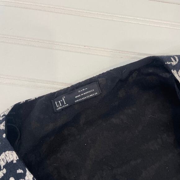 Zara Black Print V-Neck Ruffled Long Sleeve Mini Dress Size M - Picture 4 of 6